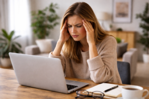 Home frustrated woman at a computer